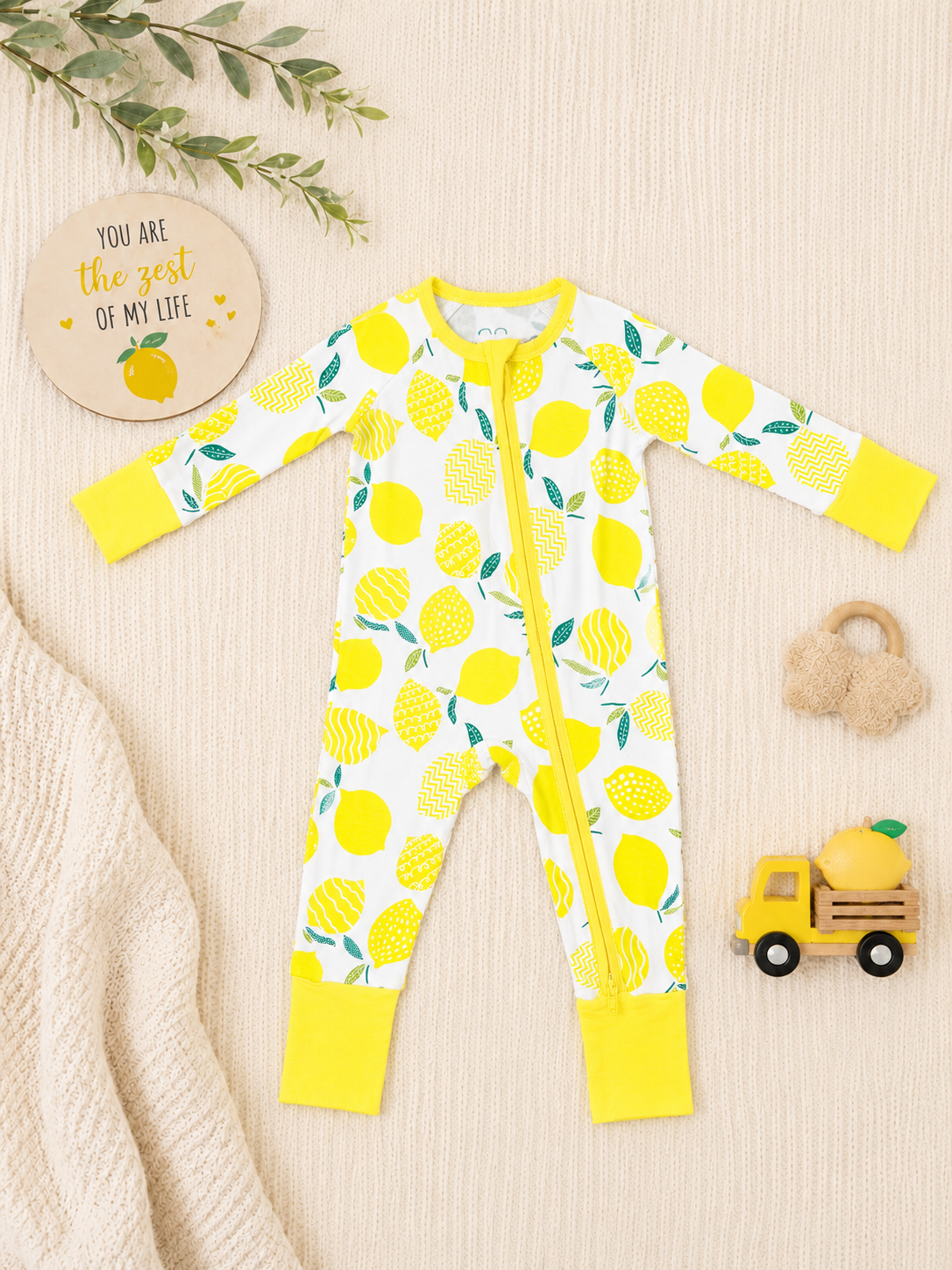 Lemon Bamboo Baby Girl Zipper Sleeper | 0–3 Months | Soft & Stretchy Bamboo Pajamas | Baby Girl Outfit