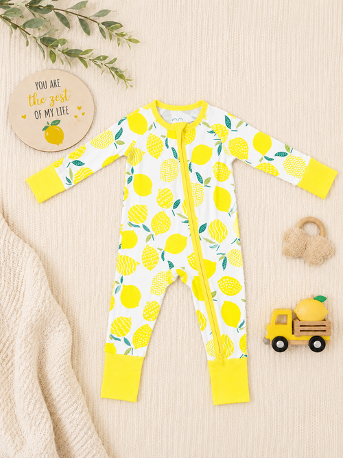 Lemon Bamboo Baby Girl Zipper Sleeper | 0–3 Months | Soft & Stretchy Bamboo Pajamas | Baby Girl Outfit