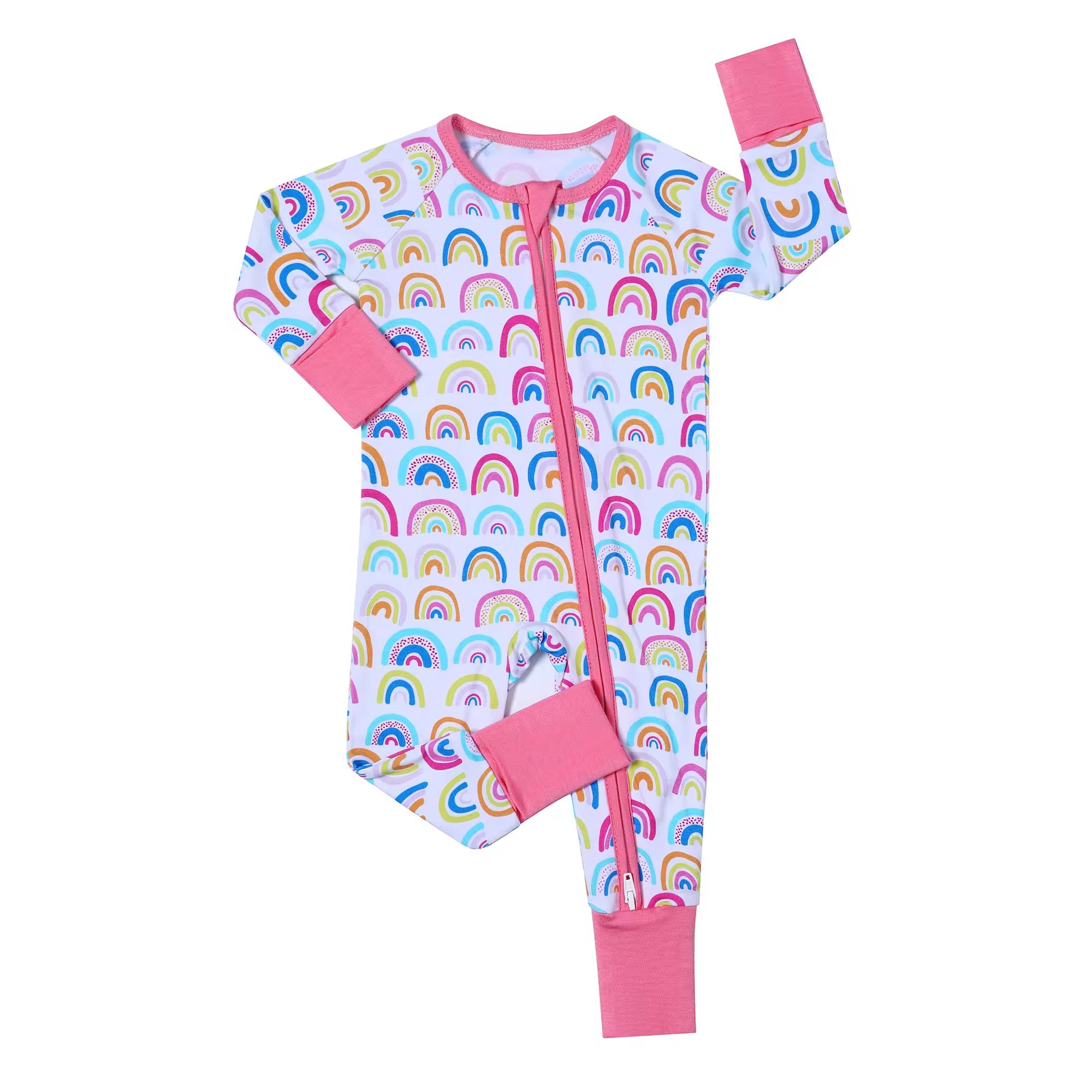 Rainbow Bamboo Baby Girl Zipper Sleeper | 0–3 Months | Soft & Stretchy Bamboo Pajamas | Baby Girl Outfit