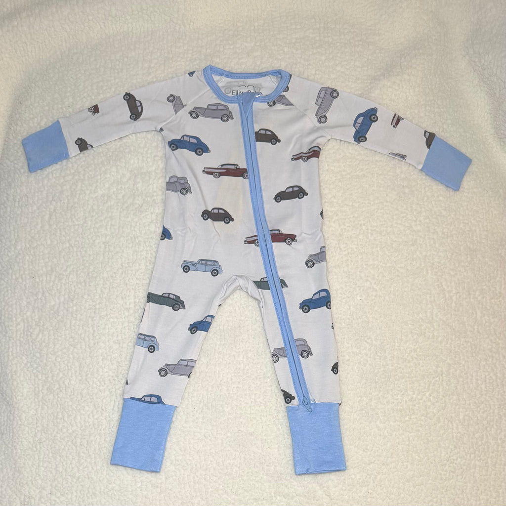 Vintage Car Bamboo Baby Boy Zipper Sleeper | 0–3 Months | Soft & Stretchy Bamboo Pajamas | Baby Boy Outfit