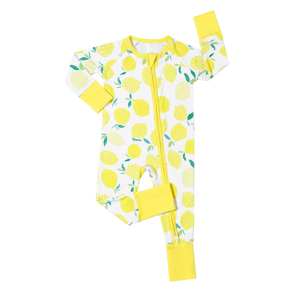 Lemon Bamboo Baby Girl Zipper Sleeper | 0–3 Months | Soft & Stretchy Bamboo Pajamas | Baby Girl Outfit