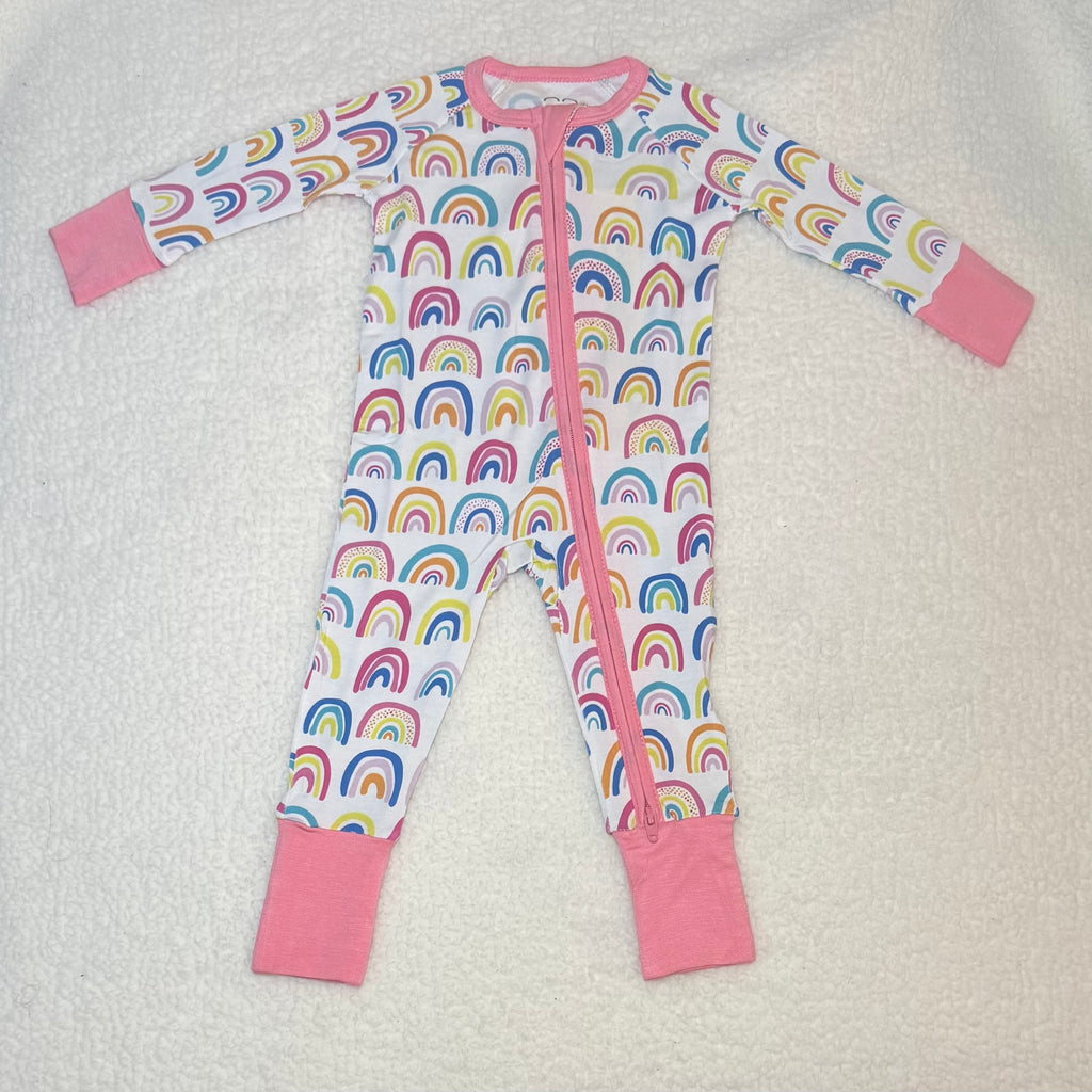 Rainbow Bamboo Baby Girl Zipper Sleeper | 0–3 Months | Soft & Stretchy Bamboo Pajamas | Baby Girl Outfit