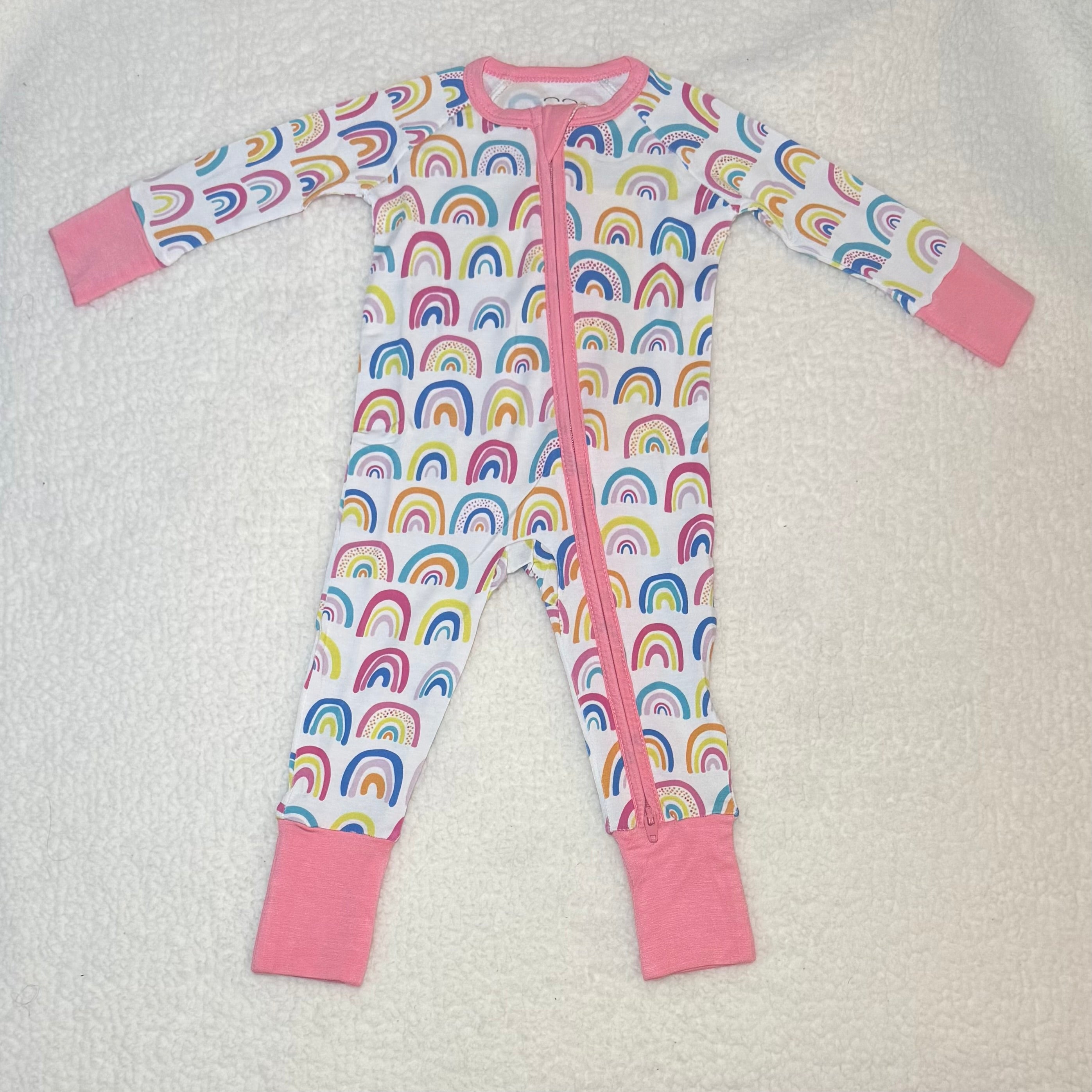 Rainbow Bamboo Baby Girl Zipper Sleeper | 0–3 Months | Soft & Stretchy Bamboo Pajamas | Baby Girl Outfit